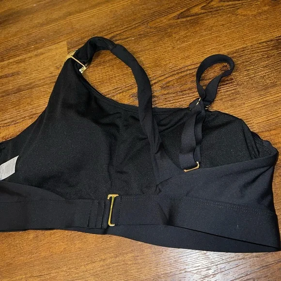 Black Time & Tru One Shoulder Bikini Top Gold Accents Size 1X - Picture 7 of 13